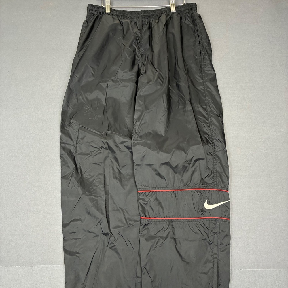 Vintage 90s Nike Black Nylon Track Pants Mens Size Medium 32x32 Swoosh Ankle Zip